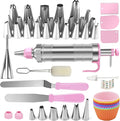 Dessert Decorating Syringe Set, Frosting Piping Kit, Pink | Icing Piping Kit, Stainless Steel, 30 Piping Icing Nozzles, Cupcake Decorating Kit
