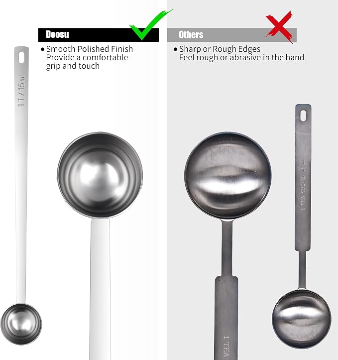 Doosu Metal 8.5in Long Handle Coffee Scoop for Ground Coffee (1 Tbsp) | Food-Grade 18/8 Stainless Steel Measuring Spoon, Tablespoon Scooper for Coffee Beans, Espresso, Protein Powders, Tea, Sugar