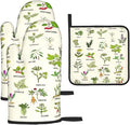 Cute Herbs Botanic Garden Plants Oven Mitts and Pot Holders Sets Heat Resistant for Kitchen BBQ Microwave Baking Grilling Cooks Set of 3 Kitchen Oven Glove