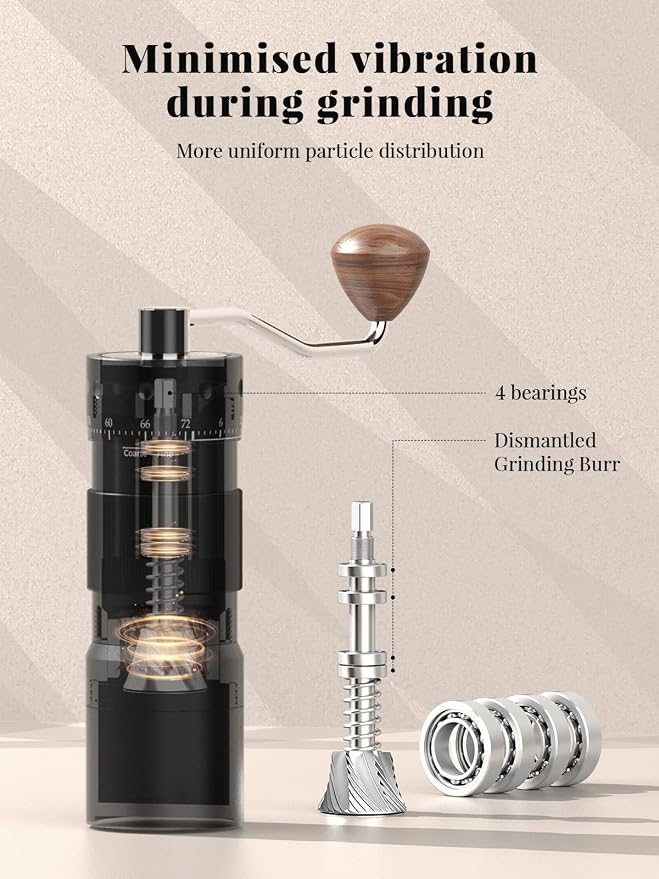 Manual Coffee Grinder with 16μm External Adjustment, Precision Espresso & Pour Over Grinder, CNC Stainless Steel Conical Burr, Drill-Compatible Aluminum Body, Portable Coffee Grinder, Black