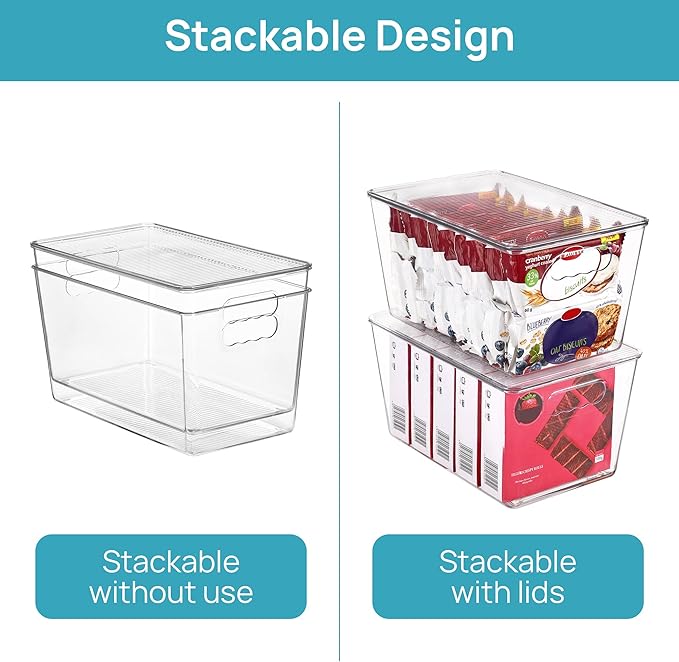 Vtopmart 10 Pack Clear Stackable Storage Bins with Lids, Large | BPA-free Plastic, Organize Vertically, For Pantry Kitchen Fridge Cabinet Closet Bathroom, Built to Last, Easy to Move