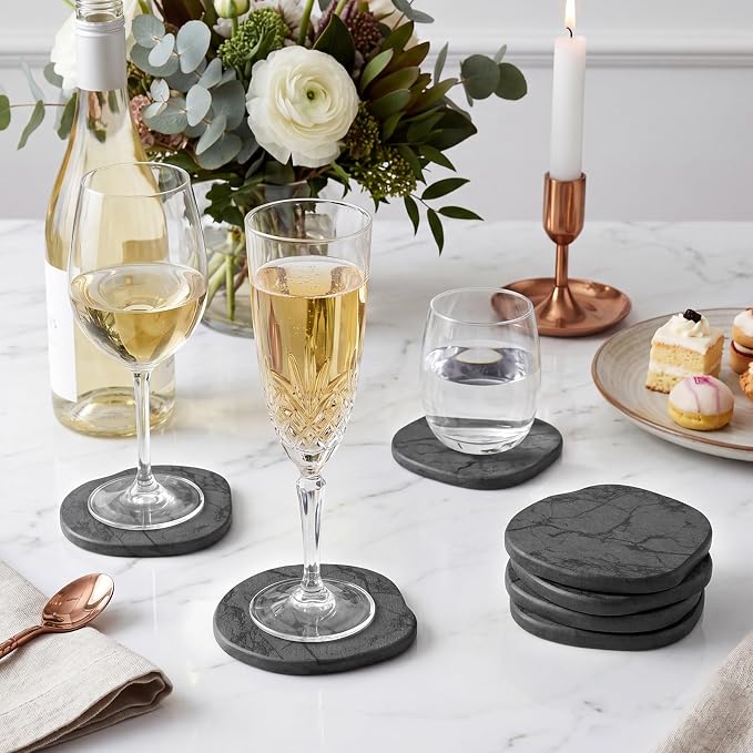 Diatomaceous Earth Coasters Set of 8，Cool Absorbent Quick-Dry Drink Coasters for Desks, Cute Modern Stone Design with Stylish Grey Aesthetic (8, Marble Grey)