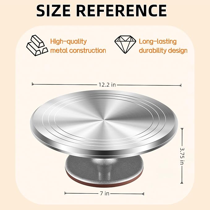 12-Inch Aluminum Alloy Cake Turntable for Frosting, Ultra-Smooth Rotating Icing Stand with Non-Slip Base, Heavy-Duty Decorating Rotating Cake Stand for Baking, DIY Crafts, and Cake Decoration