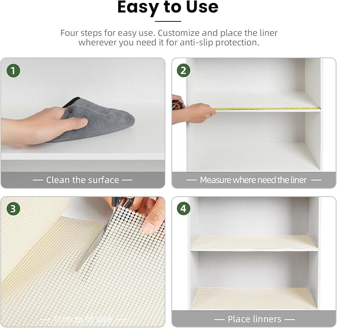 BAGAIL Non-Adhesive Shelf Liner, Thick Strong Grip Drawer Liners for Kitchen Cabinets, Heavy-Duty Easy Cut Cabinet Liners for Shelves, Pantry, Bathroom Cupboards - 12" x 20FT, Cream