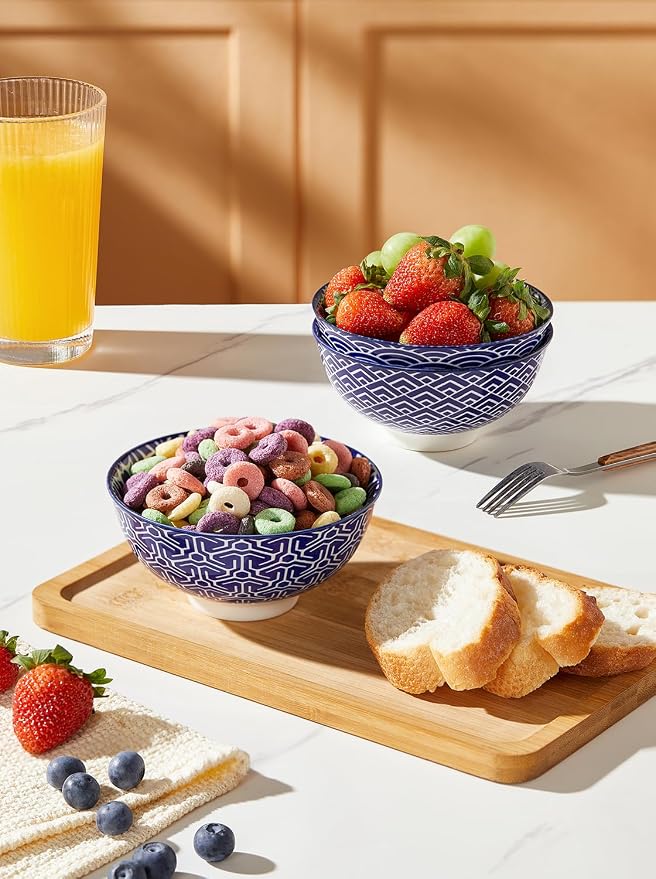 Metahom Small Bowls Set of 6, Ceramic Dessert Bowls, 10 Oz, Blue and White | Porcelain Decorative Bowls for Ice Cream, Snack, Condiments, Side Dishes, Dishwasher & Microwave Safe, Stackable Design