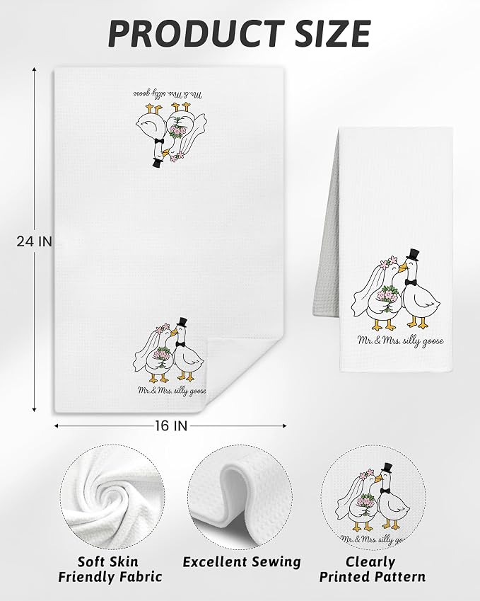 Funny Bride and Groom Goose Kitchen Towels, Wedding Newlyweds Gifts for Couples Dish Tea Towels for Kitchen Decor, Just Married Gifts Decorative Hand Towel for Bathroom, 16x24 Inch