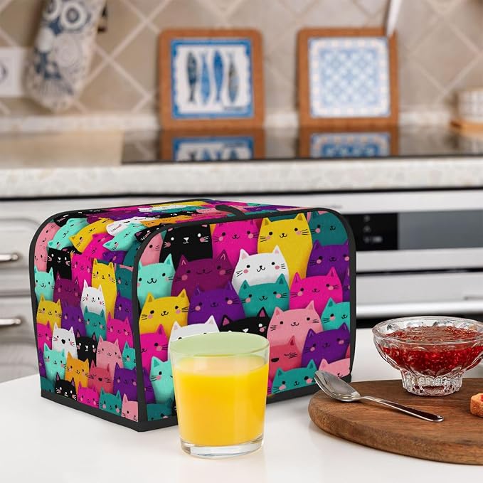 2 Slice Toaster Cover Colorful Cute Cat Toaster Covers Two Slice Wide Slot Waterproof and Dustproof Covers for Wide Slot Toasters and Small Appliances Kitchen Decor Gifts