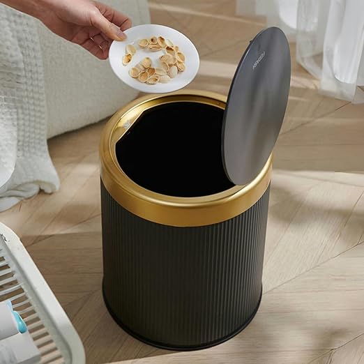 URALFA Bathroom Trash Can Automatic Touchless, Motion Sensor Trash Can | 2.8 Gal Bathroom Garbage Can with Lid, Smart Waterproof Trash Bin for Bedroom, Office, Restroom, Black and Gold