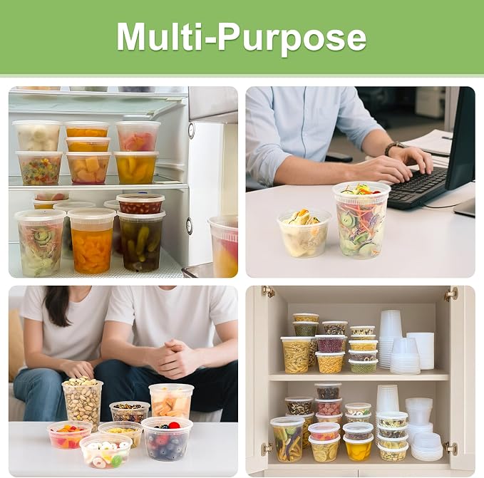 60 Sets (120-Piece) Deli Containers with Lids, 32/16/8 oz X 20 Set Each | Leak-Proof & BPA Free Airtight Takeout Plastic Food Storage Containers for Soup, Freezer/Microwave