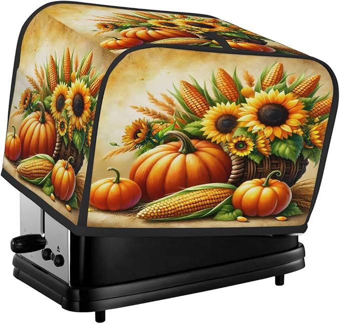 4 Slice Toaster Cover Autumn Fall Sunflower Pumpkin Toaster Covers Four Slice Wide Slot Waterproof and Dustproof Covers for Wide Slot Toasters and Small Appliances Kitchen Decor Gifts