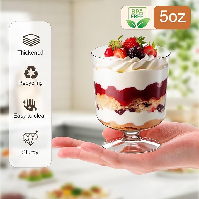 160 Pack Dessert Cups with Spoons,5Oz Disposable Clear Plastic Parfait Cup Mini Appetizer Cups Dessert Shooter Cups for Pudding Ice Cream Mousse Birthday Party Events Supplies
