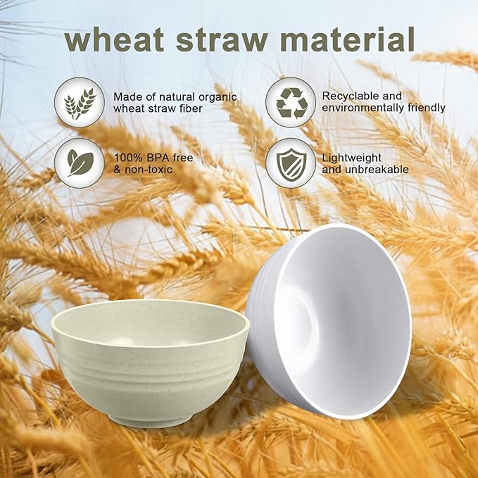 12 Pcs Unbreakable Cereal Bowls Set, 26 Oz Wheat Straw Bowls Set, Microwave & Dishwasher Safe Bowls for Kitchen, Reusable Plastic Bowls for Soup, Salad and Snack, BPA Free, Multicolor