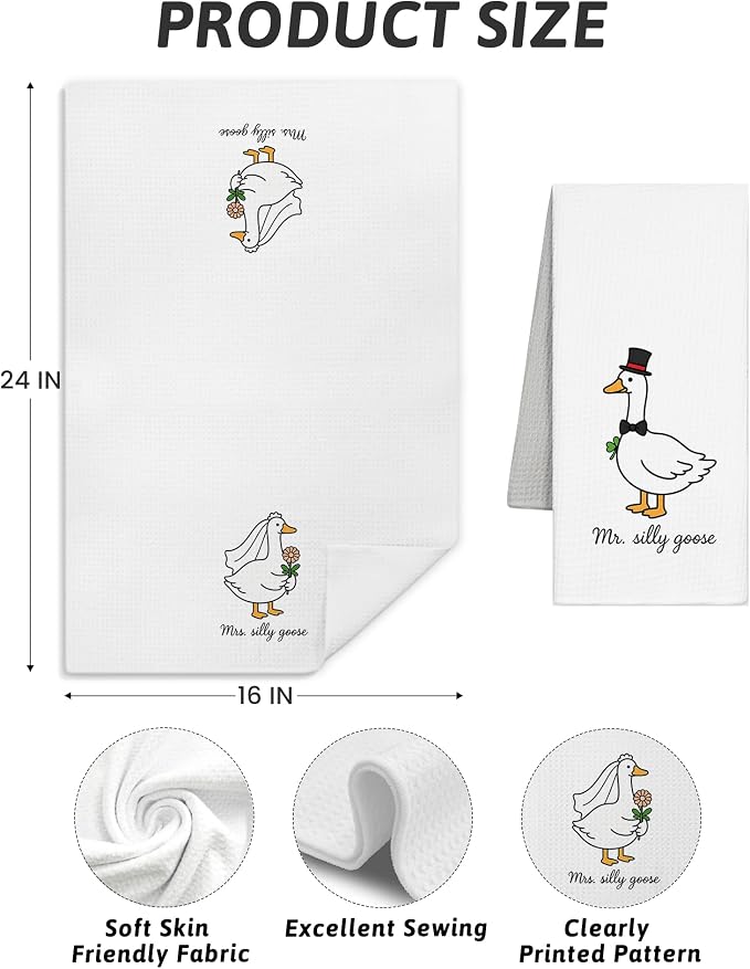 Funny Bride and Groom Goose Kitchen Towels, Wedding Newlyweds Gifts for Couples Dish Tea Towels for Kitchen Decor, Just Married Gifts Decorative Hand Towel for Bathroom, 16x24 Inch Set of 2
