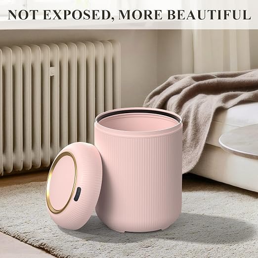 Small Pink Trash Can Bathroom,Motion Sensor Garbage Can Automatic | Touchless Sensor Trash bin with Lid,3 Gallon Auto Bedroom Garbage Bin,Nice Diaper Plastic Waste basket, Boho Bathroom Decor