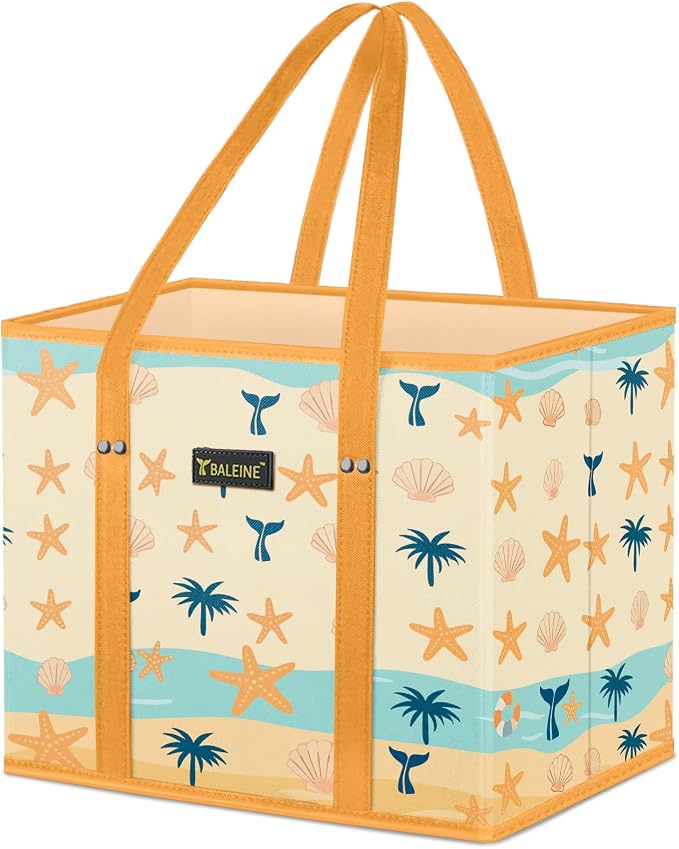 BALEINE 1PK Reusable Grocery Bags, Heavy Duty Shopping Tote Bag | 12'' Long Handles, Reinforced Bottom Keeps Upright, Fold Flat Storage, Water-Resistant Shopping Bag, Multiple Color Options