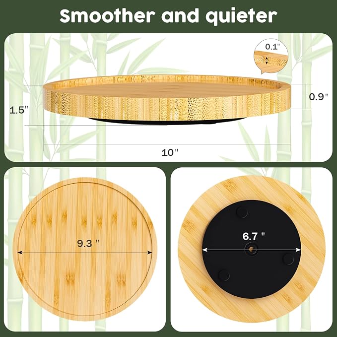 Lazy Susan Organizer, 10 Inch Non-Skid Bamboo Turntable Organizer | Salt Pepper Olive Oil and Spices Next to Stove, Wooden Lazy Susan for Table or Kitchen Countertop Organizer