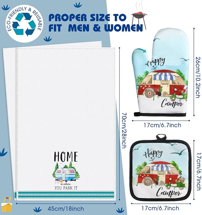 CHENGU 4 Pcs Camping Dish Towel Pot Holder Oven Mitt Gifts Camping Must Have Accessories Essentials Making Memories One Campsite at a Time RV Kitchen Towel Absorbent Soft Hand Dishcloth