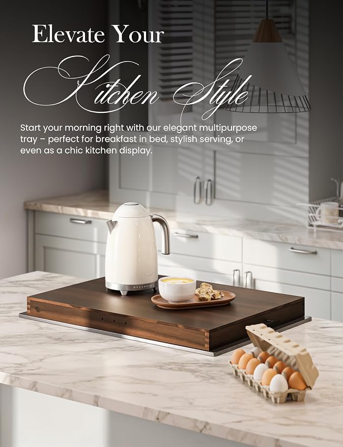 TIDITA Stove Top Covers for Electric Stove, Noodle Board, 30”x22” (Outer) | 28.9”x20.8” (Inner), Walnut color, Acacia Wood, Metal Handles, Non-Skid Pads, Noodles Board Stove Cover, Easy Assembly