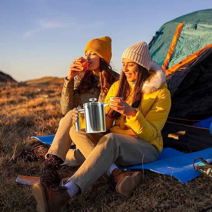 French Press Coffee Maker with Scale, 304 Stainless Steel French Press,17OZ | Double-Wall Insulated , Food Grade, Suitable for Kitchen and Travel Camping