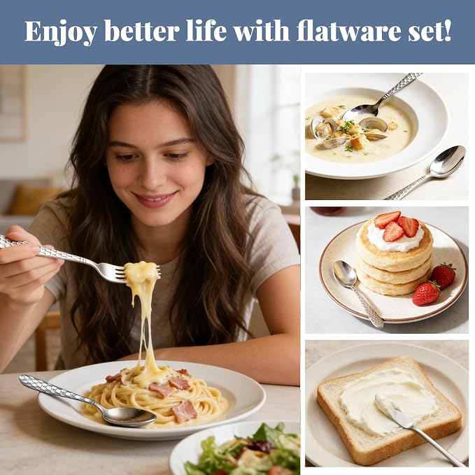 30 Pieces Silverware Set with Organizer, Silvery Stainless Steel Cutlery Set Flatware Set for 6 Person, Tableware Set Includes Knives Forks Spoons Teaspoons Butter Knives (Silvery-30PCS)