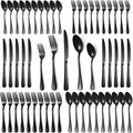 Silverware Set,50-Piece Stainless Steel Flatware Set for 10 | Food-Grade Stainless Steel Cutlery Set,Dishwasher Safe,Mirror Finished Utensil Sets for Home Restaurant,Round Edge,Black