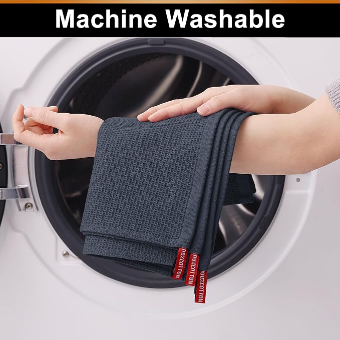 Homaxy 100% Cotton Waffle Weave Dish Cloths, 6 Pack, Dark Grey | Soft and Absorbent Dish Towels, 12 x 12 Inches Quick Dry Dish Rags