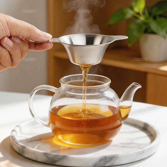 AUEAR, 2 Pack Different Size Stainless Steel Mini Strainer Fine Mesh Tea Funnel Coffee Filter with Double Handles