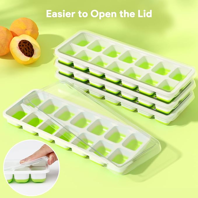 Ice Cube Trays 4 Pack, Airabc Silicone Ice Cube Trays with Removable Lid, Easy-Release Flexible 14-cube Ice Trays, LFGB Certified and BPA Free, Stackable Ice Trays with Covers for Cocktail, Freezer | Space-saving and stackable, LFGB certified and BPA f...