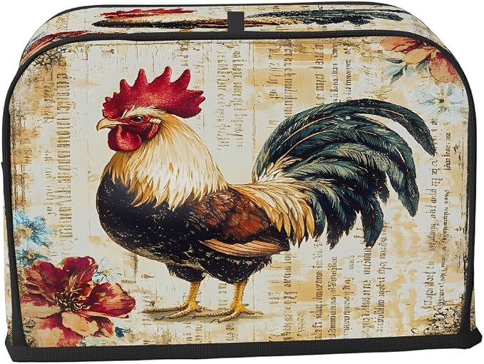 4 Slice Toaster Cover Rooster Rustic Animal Toaster Covers Four Slice Wide Slot Waterproof and Dustproof Covers for Wide Slot Toasters and Small Appliances Kitchen Decor Gifts