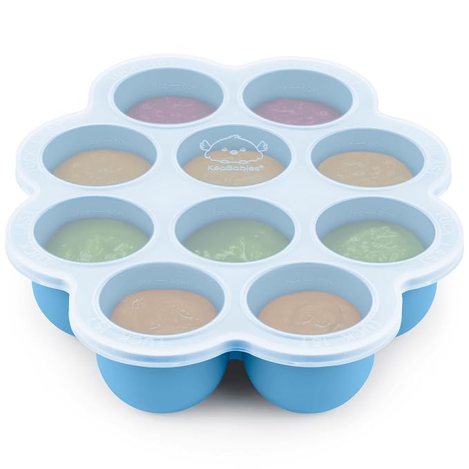 KeaBabies Silicone Food Freezer Trays with Lid, 2oz x 10 Pods (Misty Blue) | Baby Food Storage Containers, Easy Puree Meal Prep, Breast Milk Silicone Freezer Molds, Dishwasher, Microwave Safe, BPA-Free