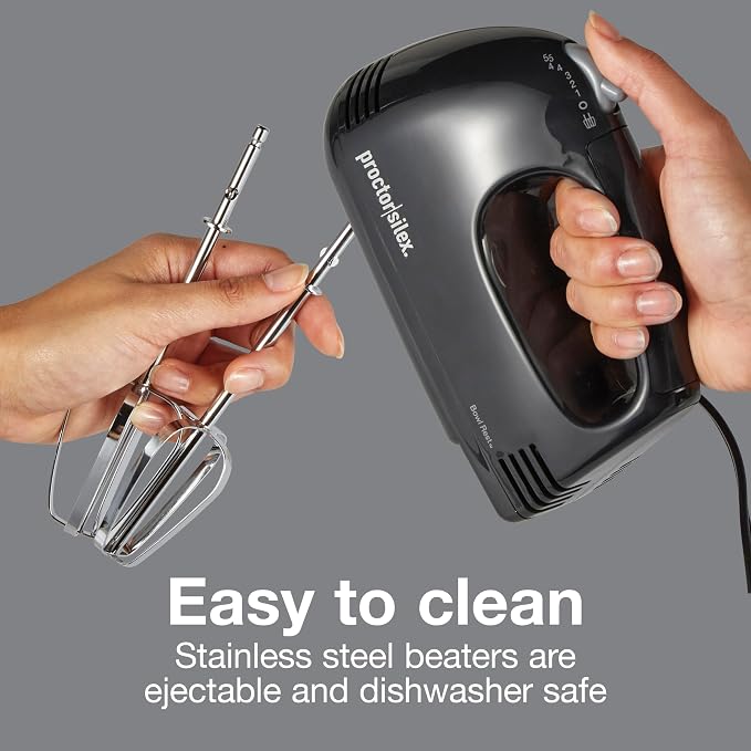 Proctor Silex Easy Mix 5-Speed Electric Hand Mixer with Bowl Rest | Compact and Lightweight | 100 Watts of Peak Power | Black | 62507PS