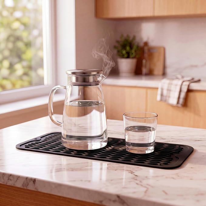 MicoYang Silicone Dish Drying Mat for Multiple Usage,Easy clean,Eco-friendly,Heat-resistant Silicone Mat for Kitchen Counter,Sink,Bar,Bottle,or Cup Black M 17 inches x 6 inches