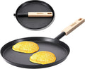 bodkar 8-inch Frying Pan Skillet Flat Crepe Pan, Lightweight Grill Pan with Wooden Handle for Camping Indoor Outdoor Cooking | Lightweight Grill Pan with Wooden Handle for Camping Indoor Outdoor Cooking (Black, #1 8-inch)
