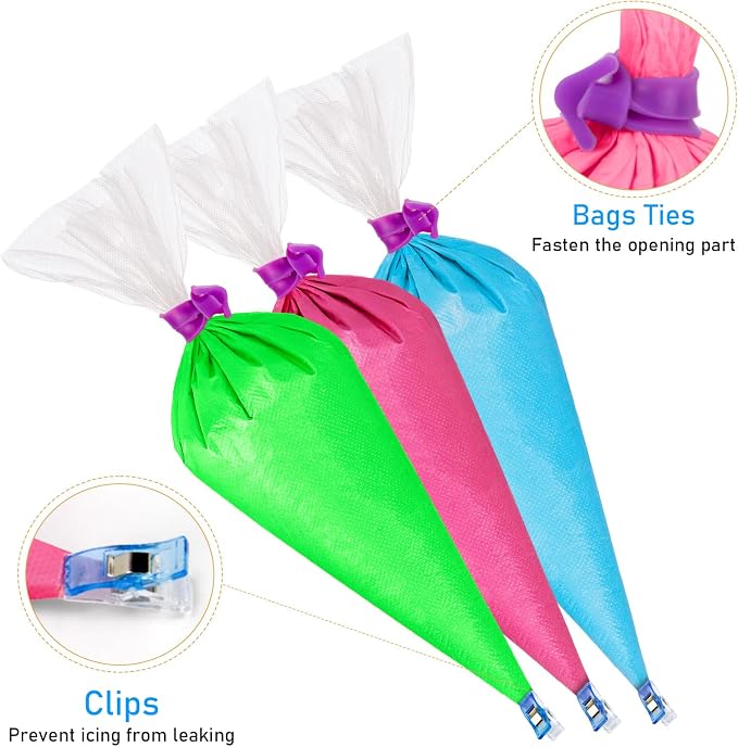 Piping Bags Set, Pastry Bags, Frosting Bags, Cake Decorating Bags | 100Pcs Pastry Bags, 12 Inch Bags Piping Bags Disposable with 3 Bag Ties, 3 Clips & 1 Scriber Needle