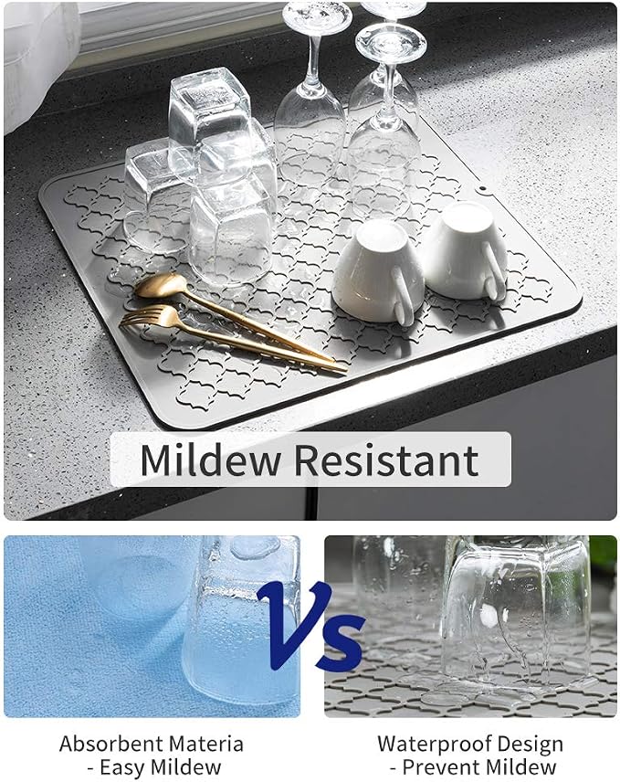 AMOAMI-Dish Drying Mats for Kitchen Counter-Silicone Dish Drying Mat-Kitchen Dish Drying Pad Heat Resistant Mat-Kitchen Gadgets Kitchen Accessories Kitchen Small Appliances(12" x 16", GREY)