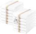 Homaxy 100% Ring Spun Cotton Kitchen Towels 12 Pack, Khaki Stripe | 15 x 25 Inch, Highly Absorbent Dish Towels for Kitchen Drying, Reusable Cleaning Cloths, Soft Tea Towels with Hanging Loop