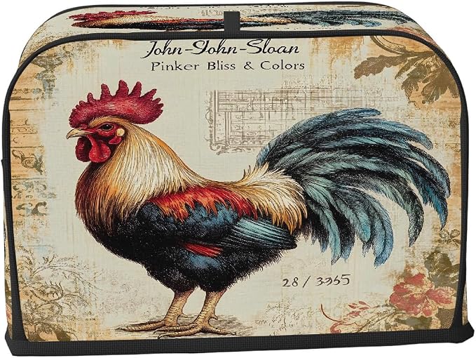 2 Slice Toaster Cover Rooster Animal Vintage Toaster Covers Two Slice Wide Slot Waterproof and Dustproof Covers for Wide Slot Toasters and Small Appliances Kitchen Decor Gifts