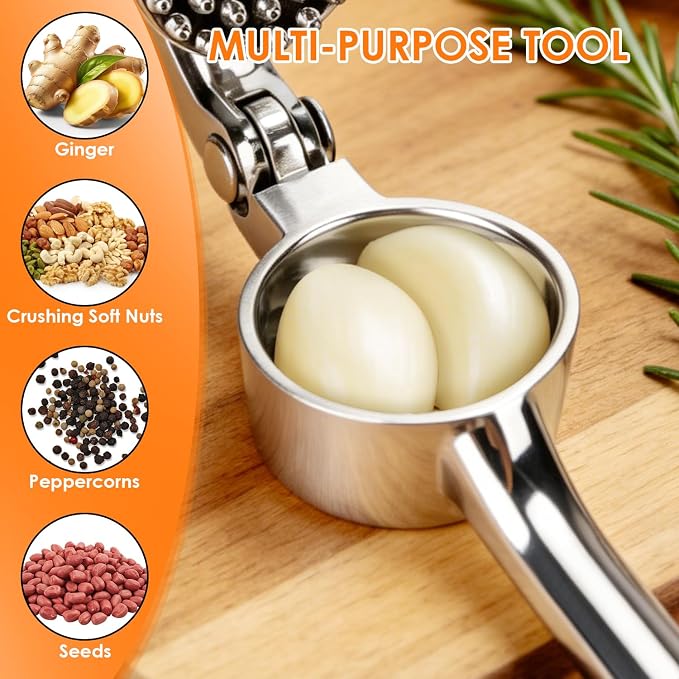 TACGEA Kitchen Garlic Press Set, Rust Proof Garlic Mincer Tool with Silicone Garlic Peeler and Brush