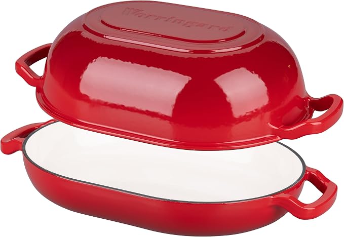 VORRINGARD Enameled Cast Iron Sourdough Bread Oven, Dutch Oven, Loaf Cast Iron Bread Pan for Homemade Bread Baking, Meatloaf Pan with Lid, 7QT, Red