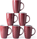 AmorArc 20 oz Large Coffee Mugs Set of 6, Red Ceramic Tall Coffee Cups | 3 Assorted Designs, Embossed Ceramic Coffee Mugs with Large Handle for Coffee/Tea/Cappuccino, Dishwasher&Microwave Safe