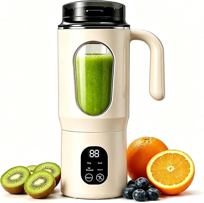 Lilogi 580ML Portable Blender with LED Display, 12-Blade USB-C Rechargeable Travel Blender with Handle & Extra Lid, Ideal for Kitchen, Office, Gym & Outdoor Sports