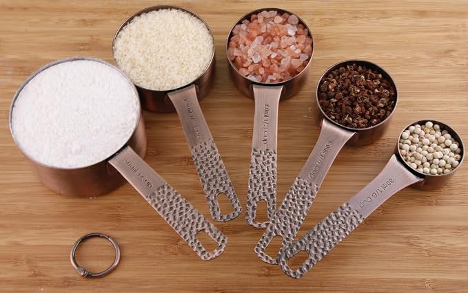 Copper Measuring Cups and Spoons Set, Metric & US Stainless Steel 5 Measuring Cups and 6 Measuring Spoons for Baking & Kitchen