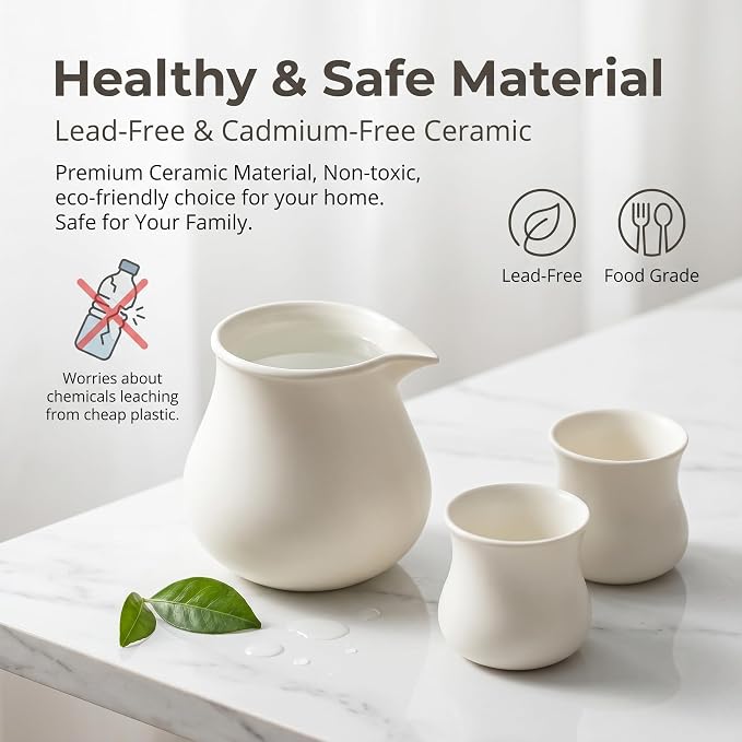 Modern Ceramic Pitcher 18oz, Small Coffee Carafe for Hot/Cold Drinks, Microwave & Dishwasher Safe, Lead-Free Water Pitcher for Milk, Juice, Iced Coffee, Drip-Free Spout (Not Include Cups)