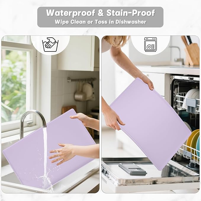 Rnivvi Silicone Coffee Mat, 12" x 19" Waterproof Raised Edge Coffee Bar Mats for Espresso Machine Station Accessories, Heat Resistant Dish Drying Pad for Kitchen Counter, Rubber Bar Decor Pad, Purple