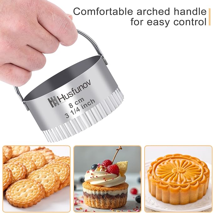 Husfunov Biscuit Cutter Set Wave Cookie Cutters with Handle | 5 Pieces Stainless Steel Square Professional Baking Dough Tools for Cake