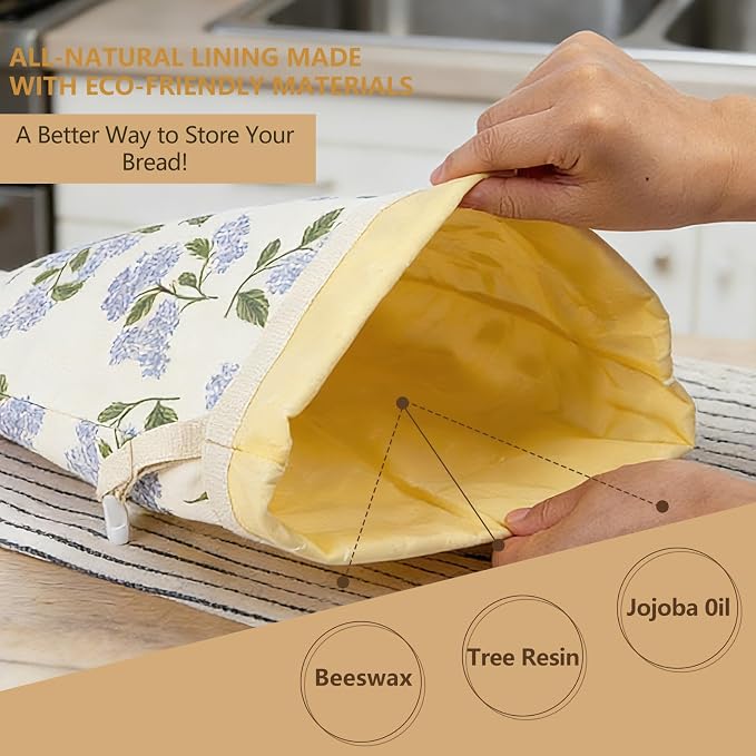 Reusable Beeswax Bread Bags for Homemade Bread & Sourdough, 2-Pack XL Airtight Food Storage Bags, Organic Cotton Linen Covers - Freezer-Friendly Freshness Preservation Keeps Fresh Longer