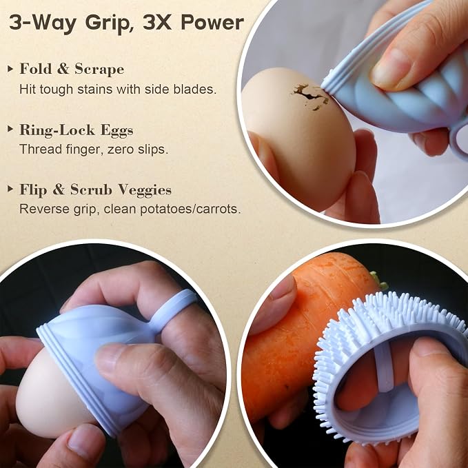 Egg Washer for Fresh Eggs - Upgraded 2.0 Silicone Egg Scrubber | Farm Fresh Egg & Vegetable Scrubber | Dishwasher Safe, Gentle on Shells (Green 1 Pcs)