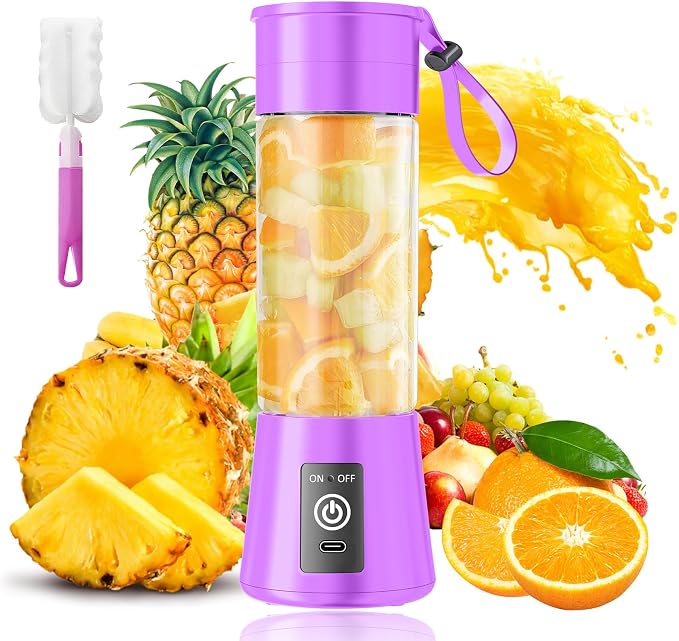 Portable Personal Size Mini Blender - 2026 New Upgrade Smoothies Blender | Small Blender with 380Ml Traveling BAP Free Cup for Sports/Home, 6 Blades Easily Squeeze Fresh Juice, 20000Rpm/Min Speed