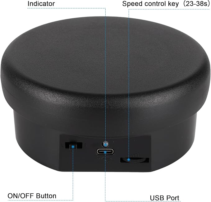 360° Motorized Rotating Display with Type-C Cable, 4.7in / 6.6lb Electric Rotating Platform for Jewelry Photography Products Live Show Video shoot, Mushroom Rotating Stand for 3D Model Cake Black
