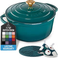Zulay Kitchen 7.7 Quart Enameled Cast Iron Dutch Oven Pot with Lid – Premium Durability & Oven Safe up to 500°F – Heavy Duty Cookware Perfect for Bread Baking, Stews, Braising & Roasting – Emerald